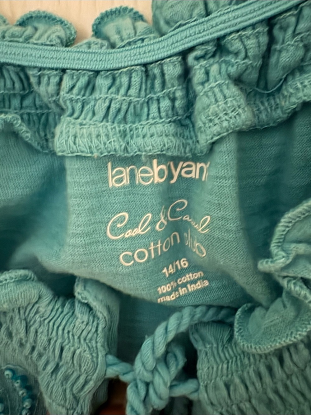 Lane Bryant Teal Ombre Ruffle-Trim Peasant Blouse - Picture 2 of 3